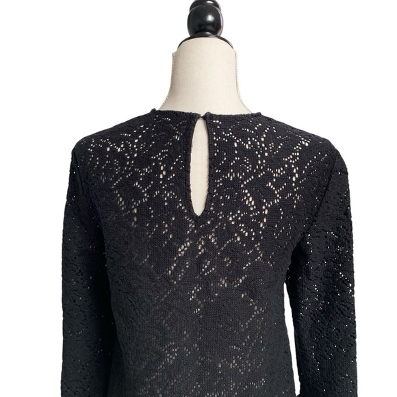 Zara Black Sheer Floral Crochet Lace Bell Sleeve Blouse M Night Out - Picture 10 of 12